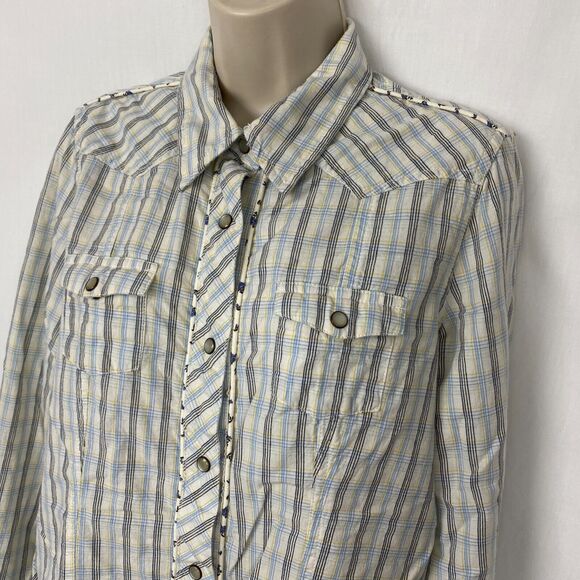 Carhartt Western Pearl Snap Shirt Womens Large Plaid Floral Trim Top WS024 LPW - Picture 2 of 11